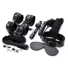 10PCS Black Strict Leather Bondage Set Kit Black
