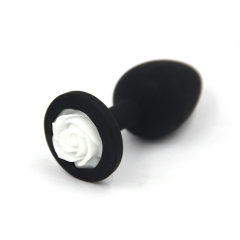 Small silicone with gold pink rose back anal plug